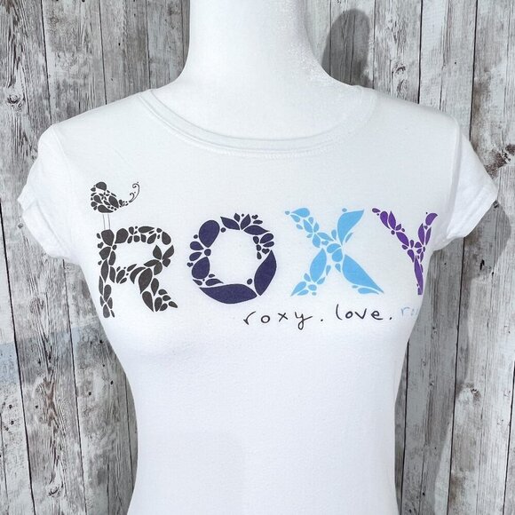 Roxy Short Sleeve Graphic Tee | White | Crew Neck | Small | Leaves Bird | Y2K - Picture 5 of 10